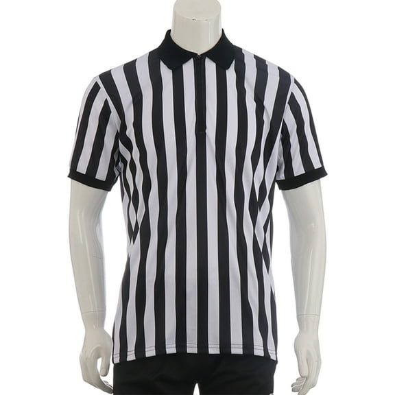 Court Uniform Striped Shape Short Sleeve V-neck Sweat Absorption Anti-Deformed Referee Wearing Polyester Fiber Sporting Goods Collared Referee Shirt for Sports