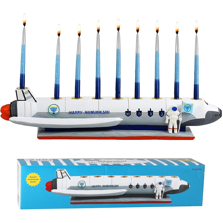 Zion Judaica Spaceship Kids Menorah, Hand Painted Polyresin photo 2