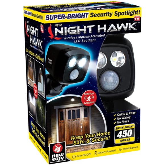 FYBTO Night Hawk - Projecteur de Sécurité Intérieur Extérieur à DEL Super Lumineux 450 Lumens / Capteur de Mouvement Avancé / Tête Ajustable / Installation Sans Fil Facile / 3000 Usages
