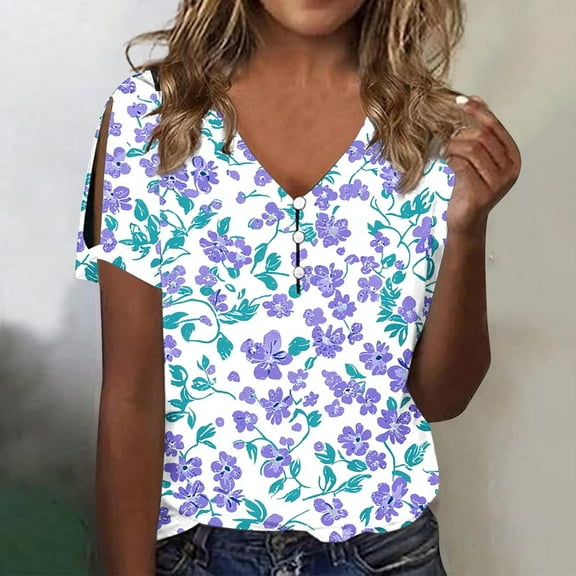 Youyipin womens tops Women's Shirts Dressy Casual Plus Size Blouses V Neck Folding Cuff Boho short sleeve shirts for women