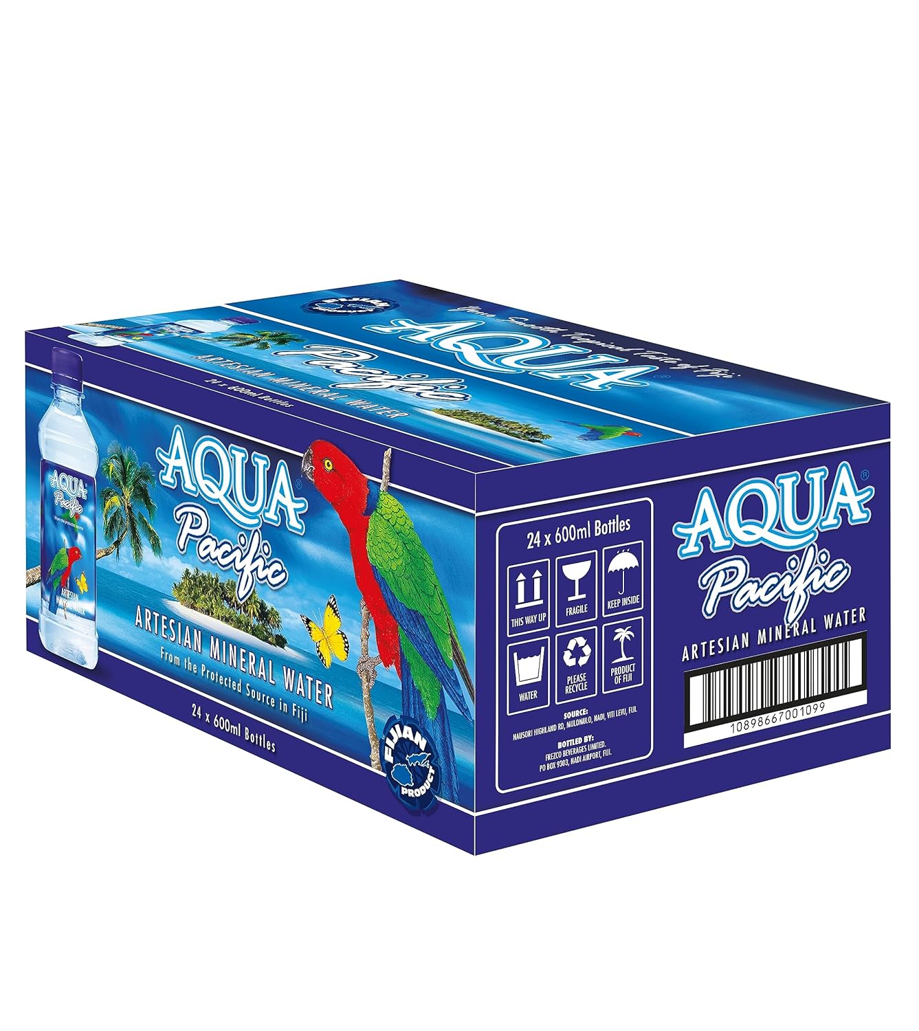 Aqua Pacific® Natural ARTESIAN Mineral Water Case Pack of 24 (20 Oz Bottle Ea) Discover Fiji's Finest H20, Naturally High pH & Alkaline Imported from Fiji Islands