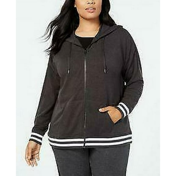 Ideology Women's Plus Varsity Stripe Heathered Hooded Jacket ,Various Colors Title: 3X/Charcoal