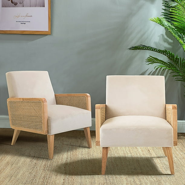 Delphine beige natural legs cane accent chair discount