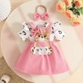 thumbnail image 2 of HCNTES Cutey Baby Girl Clothes Infant Spring Summer Outfits Set Ruffle Sleeve Romper and Elastic Shorts Outfits Set for Kids Girls(Pink,0-3 Months), 2 of 9