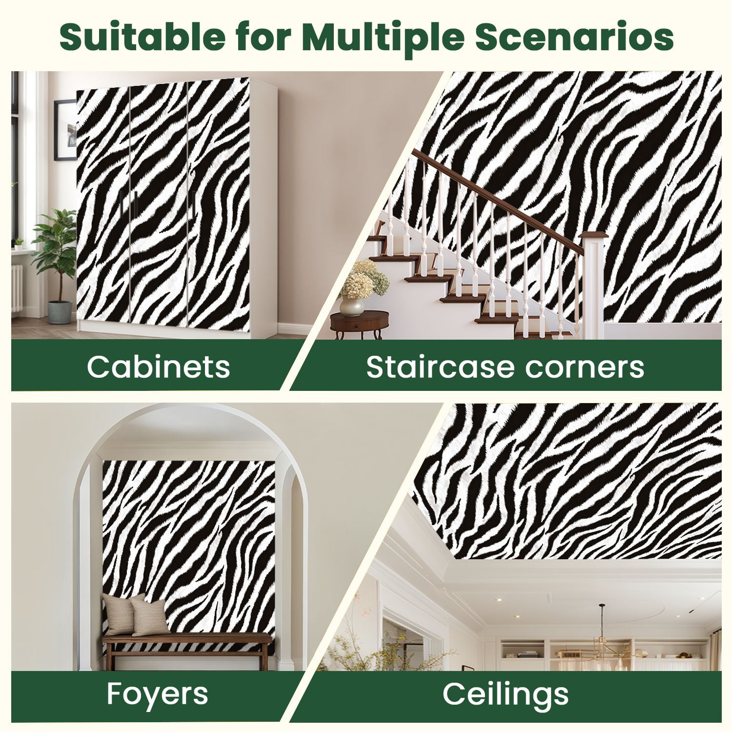 Peel and Stick Wallpaper zebra skin texture seamless zebra Stripes Seamless skin Modern Art Wall Mural Decor Self Adhesive and Removable 100in x 144in