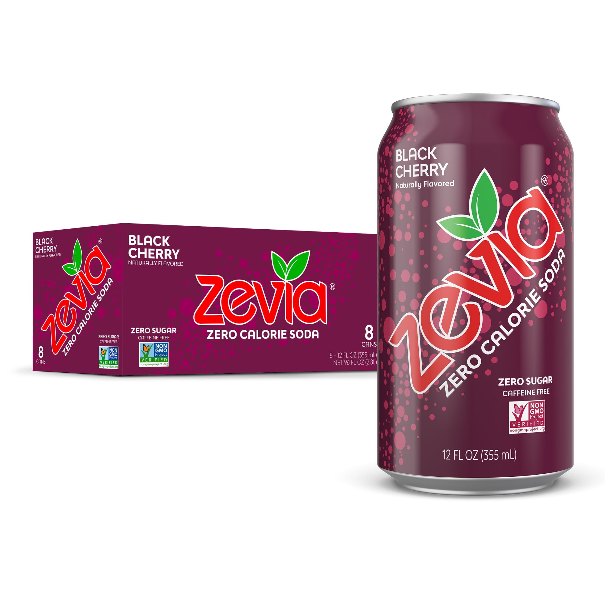 Zevia Zero Calorie, No Sugar Black Cherry Soda Pop, 12 fl oz, 8 Pack