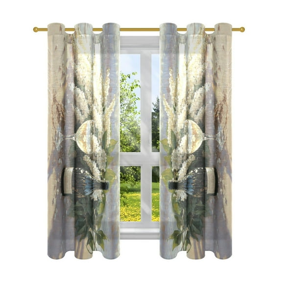 Window Curtain Panels Cotton And Linen Decorative Curtains - Symmetrical Window Shade White Wine by The Sea Backdrops for Home Office Sunroom Country House