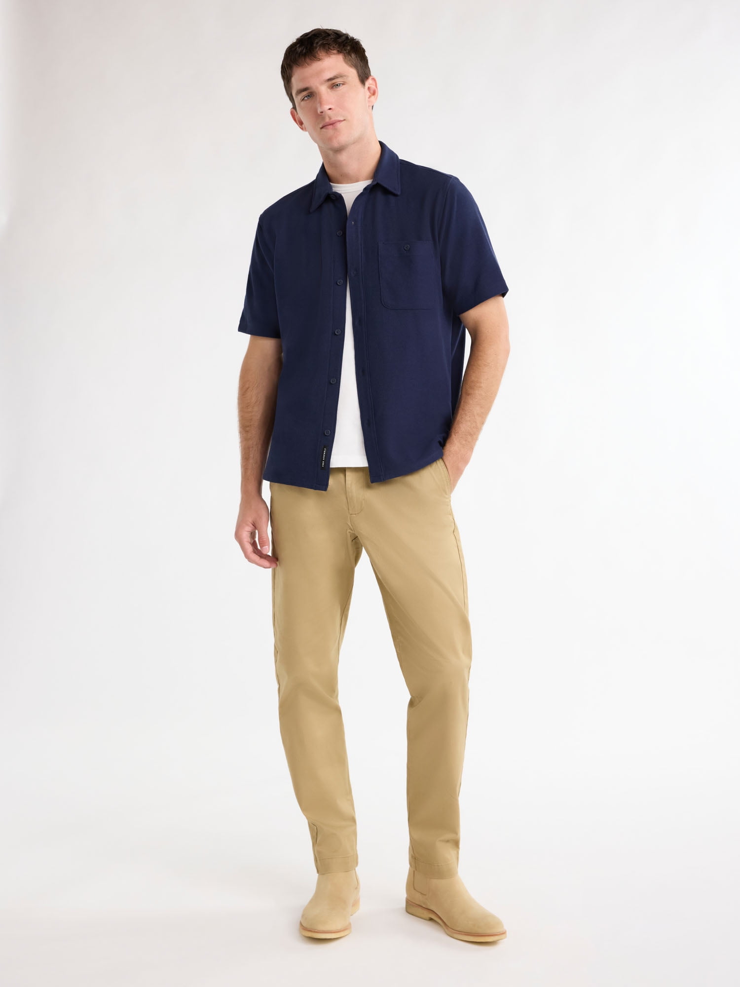 Free Assembly Men's Waffle Knit Button-Up Shirt with Short Sleeves, Sizes XS-3XL