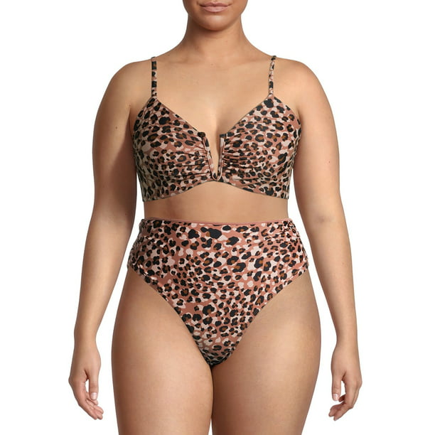 så trække kilometer Time and Tru Women's and Women's Plus Size Leopard Print V-Wire Swimsuit  Top - Walmart.com