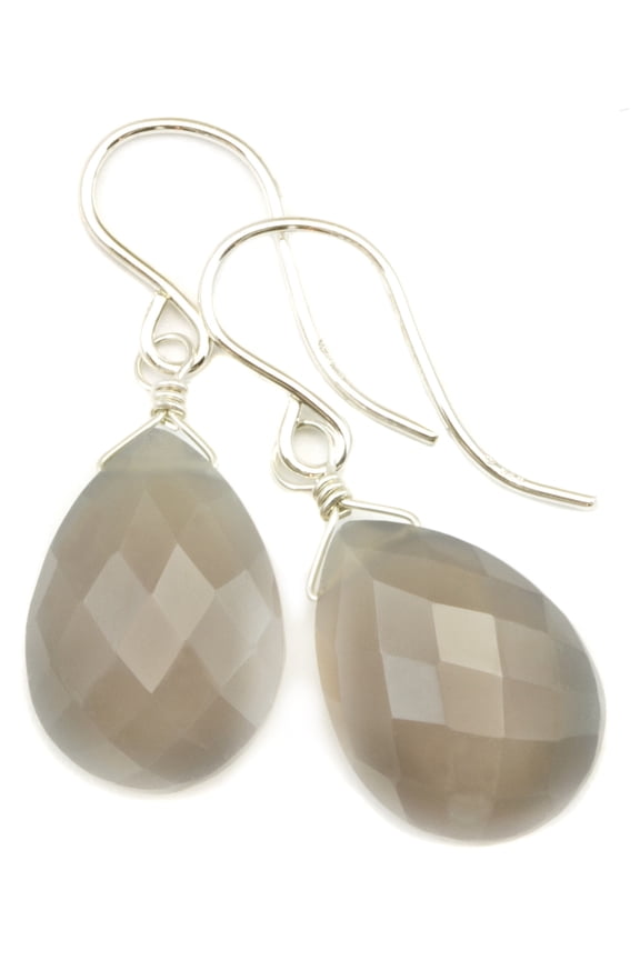Chalcedony Earrings Soft Gray Grey Faceted Cut Pear Shape Teardrop Sterling Silver Spyglass Designs