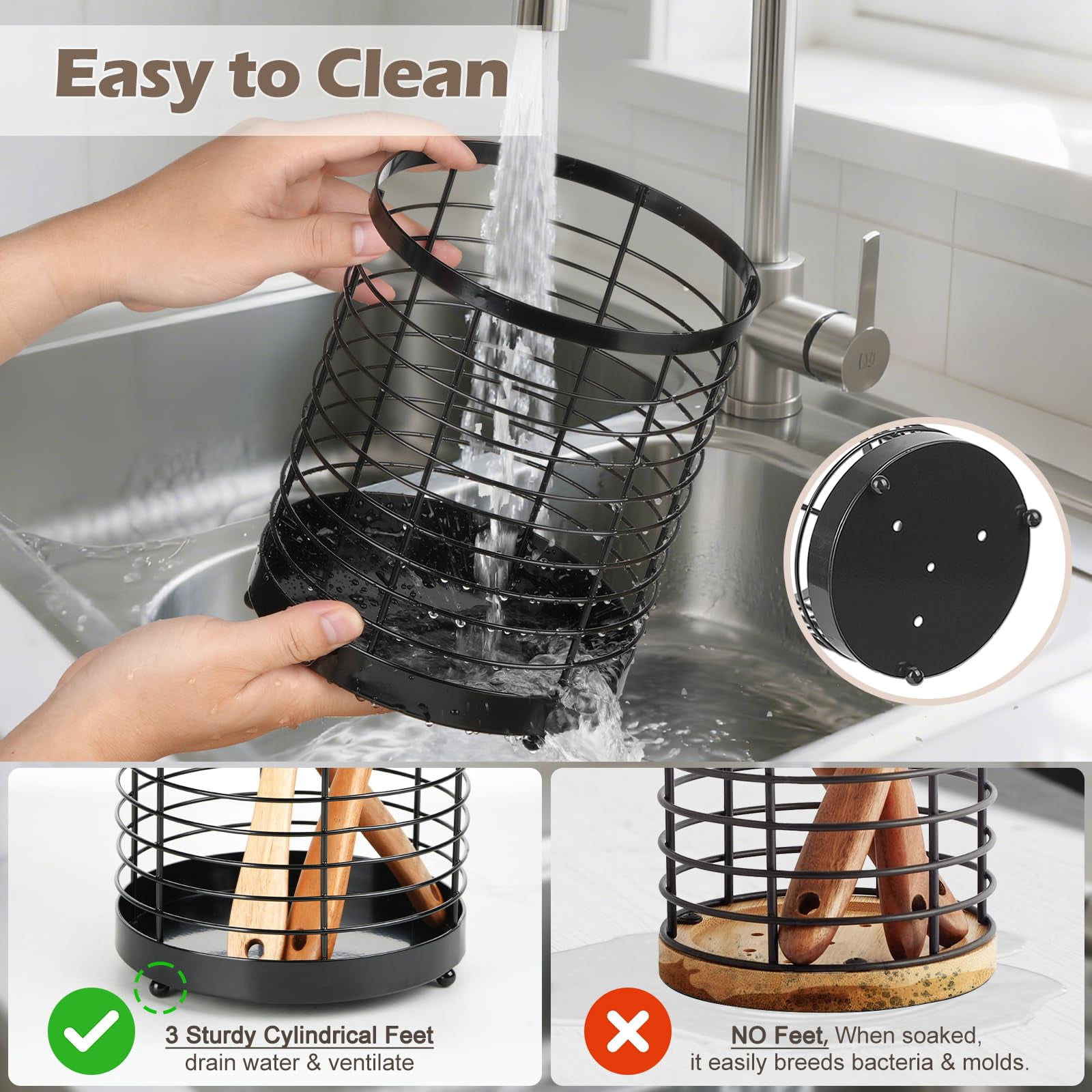IWNTWY Utensil Holder, 2 Pack 7.7" + 6" Stainless Steel Large Cooking Utensil Crocks Organizer for Countertop