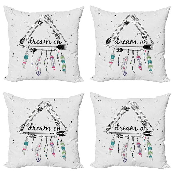 Ambesonne Indie Throw Pillow Cover 4 Pack, Bohemian Dream, 18", Black White Pink