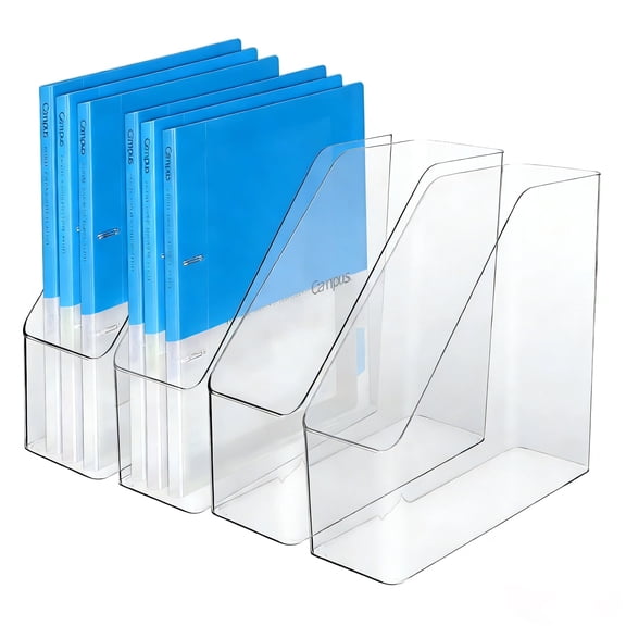 IBEQUEM 4Pcs Clear Acrylic Magazine File Holder,  Vertical File Folder  Acrylic Magazine Holder, Desk Document Sorter Organizer for Home Office  Work