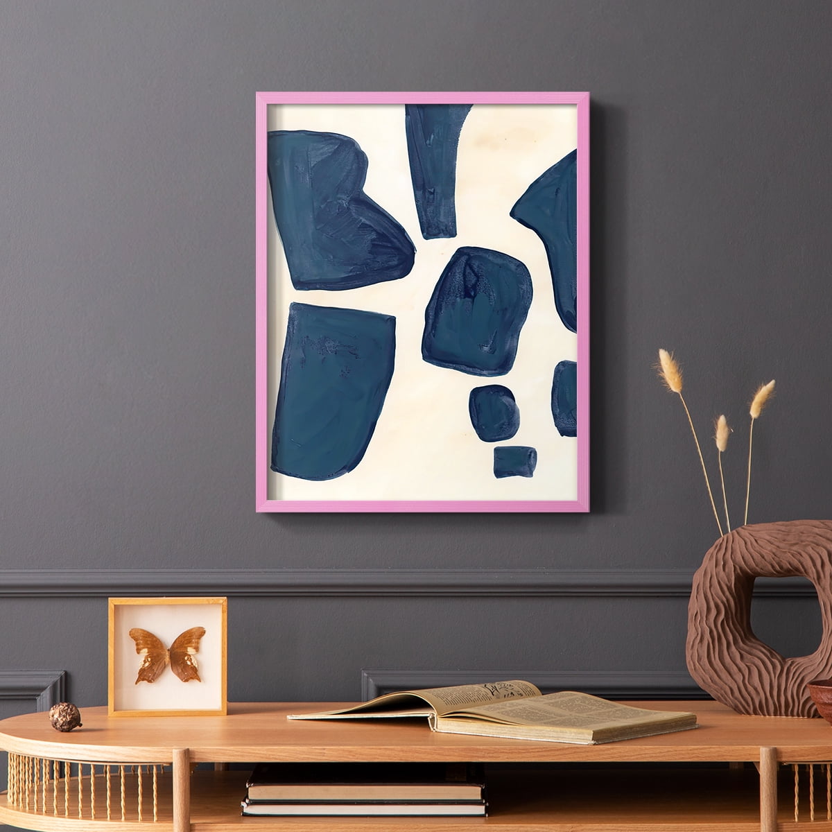 Blue Pieces I Framed Print in Pink Solid Wood Framed Print No Nail Hanging