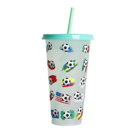 

NKBBCU Water Bottles Creative Water Cup Football Cup PP Plastic Straw Cup Football Plastic Transparent Straw Cup 710ml Cold Change Temperature Sensitive Plastic Cup