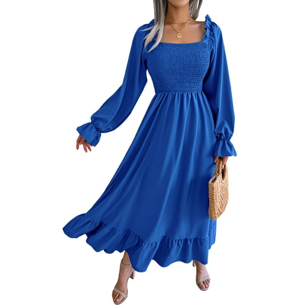 MAWCLOS Women Long Dress V Neck Maxi Dresses Sleeve Kaftan Holiday