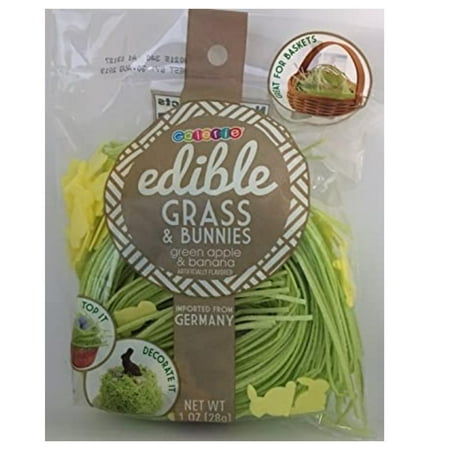 Edible Easter Grass and Bunnies 1 oz. Bag Grass Candy Perfect for Decorating Cakes Easter Spring Basket Fillers and DIY Crafts Variety Flavor in 1 Pack (Green Apple and Banana)