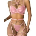 thumbnail image 1 of Sexy Pu Leather Strappy Underwire Garter Belt Lingerie Set, 1 of 5