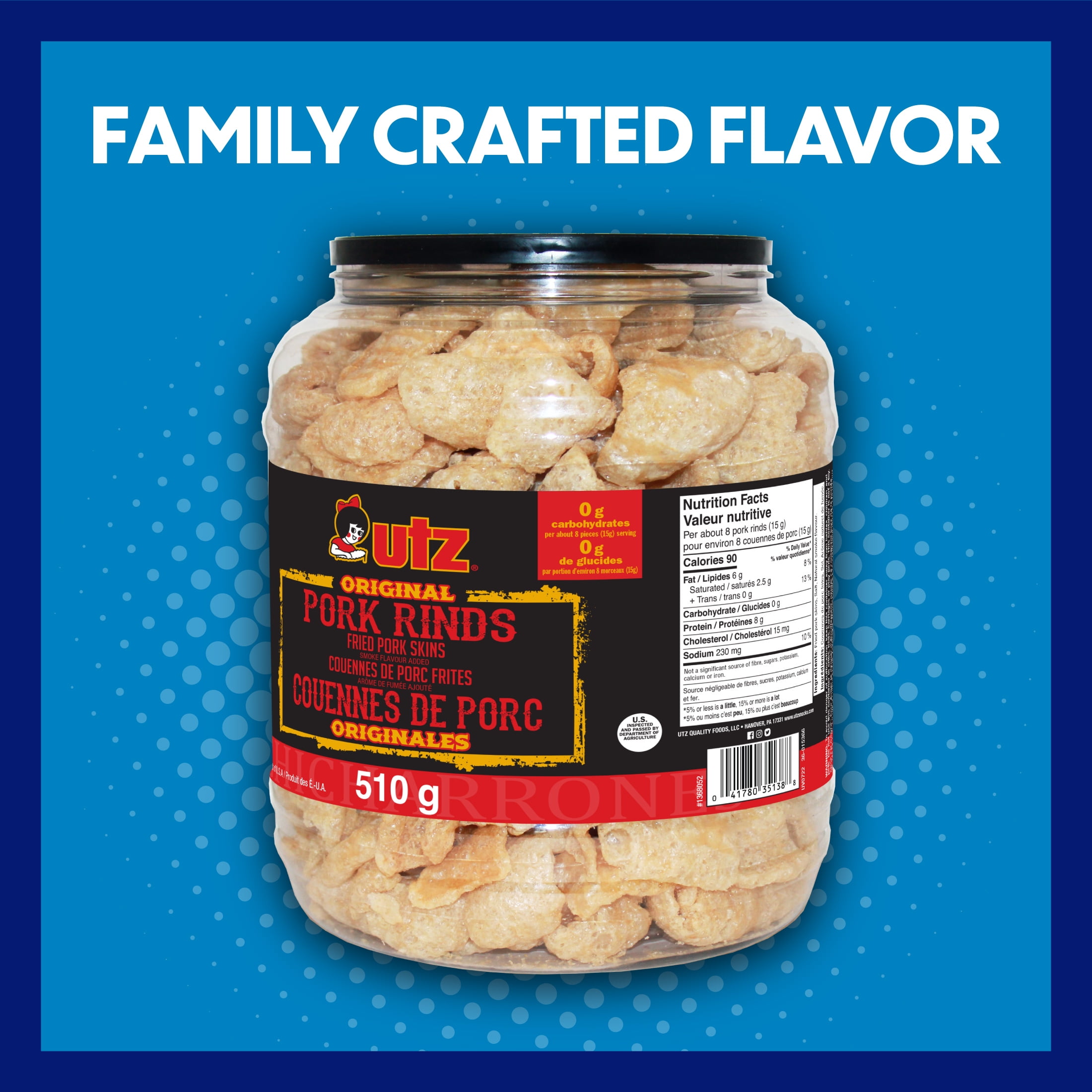 (2 pack) Utz Original Pork Rinds, 18 oz Barrel
