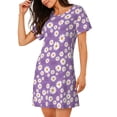 thumbnail image 2 of Wukai Daisies Flowers Print Women's Loose Short Sleeve Nightgown, Soft Sleep Dress for Comfortable Relaxation, Casual Lounge Wear, 2 of 6