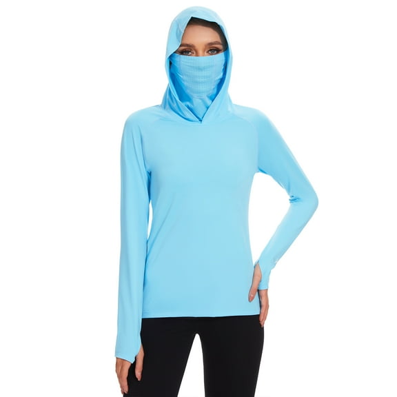 BASSDASH Women’s UPF 50  Sun Protection Hoodie with Face Mask Neck Gaiter Breathable Long Sleeve Shirt for Hiking Fishing