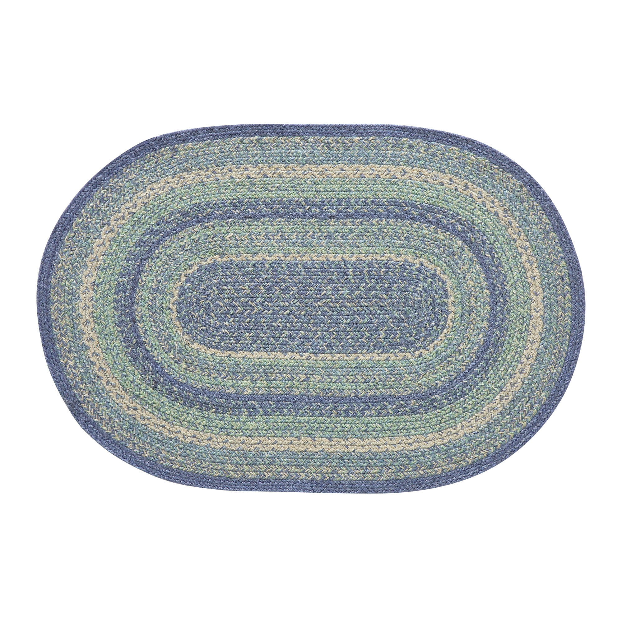 VHC Brands Jolie Farmhouse 24"x36" Accent Rug Blue Textured Jute Striped Pad Oval Floor Decor