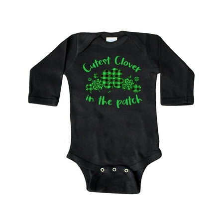 

Inktastic St. Patrick s Day Cutest Clover in the Patch in Plaid Gift Baby Boy or Baby Girl Long Sleeve Bodysuit