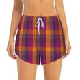 thumbnail image 2 of Gukieu Orange and Purple Plaid Print Women's Sports Shorts with Drawstring Elastic Waistband for Running, Yoga, Fitness-Small, 2 of 7
