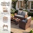 thumbnail image 3 of POTEBAN Patio Wicker Furniture Set, 4-Piece Wicker Outdoor Conversation Set with Coffee Table, Brown Rattan Sofa Set for Balcon, Backyard, Grey, 3 of 7