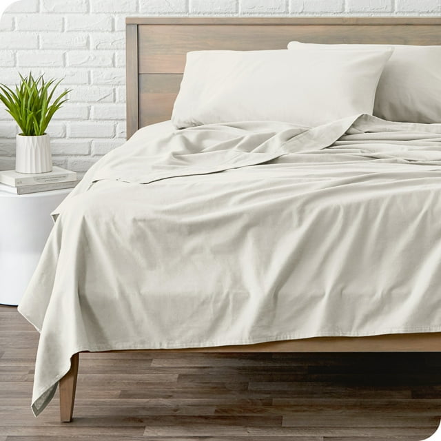 Bare Home Flannel Sheet Set - 100% Cotton - Deep Pocket - Queen, Ivory, 4-Pieces