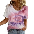 thumbnail image 2 of Lumosvexa Women Graphic Short Shirt Sleeved Tops Womens Casual T-Shirt Crew Neck Tie Dyeing T Shirt Pink Size 2XL, 2 of 10