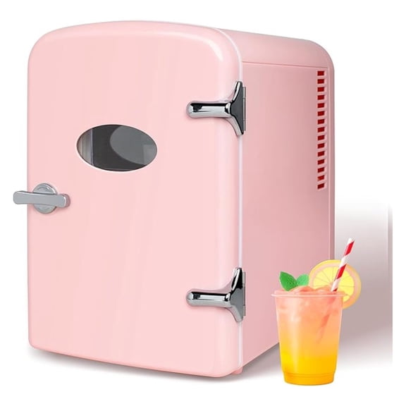 Mini Fridge 4L/6 Can, Portable Cooler & Warmer, Freon-Free, Skincare Refrigerator - Pink