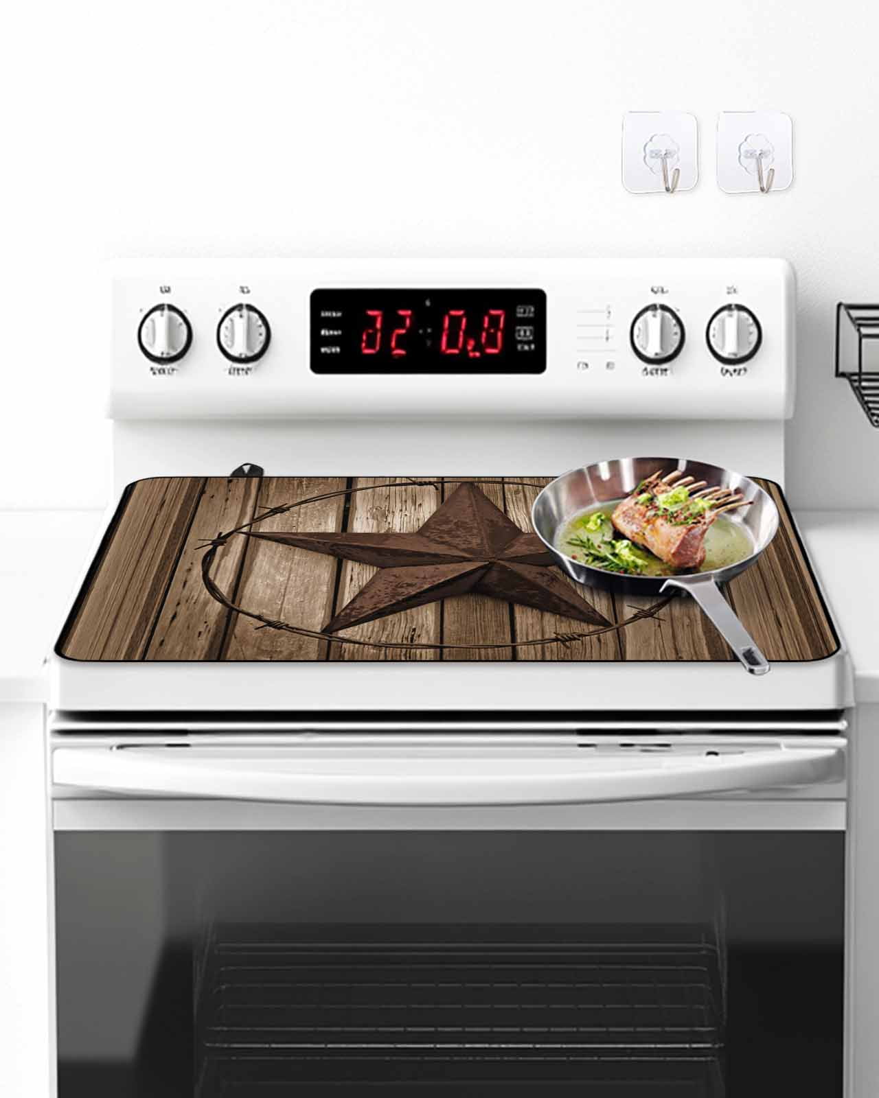 Stove Top Covers for Electric Stove, Western Star Retro Glass Stovetop Cover Protector, Brown Vintage Wood Grain Induction Cooktop Protector Oven Mat for Kitchen Countertop 24"x21"