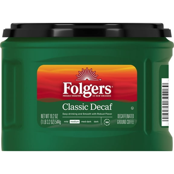 Folgers Decaf Coffee, Ground Coffee, Classic Medium Roast, 19.2 Ounce Canister