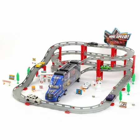 75 Pcs Classic Train Set For Kids Toys with Railway Tracks, Bridges, Container Truck, City Vehicles, Trees, Electric