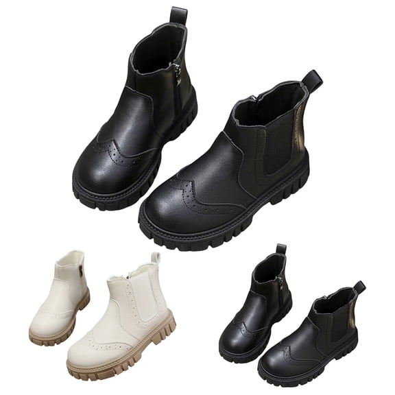 Mepaouo Girls Chelsea Ankle Boots Slip on Lug Sole Chelsea Booties Kids Side Zipper Combat Dress Boot Black 10