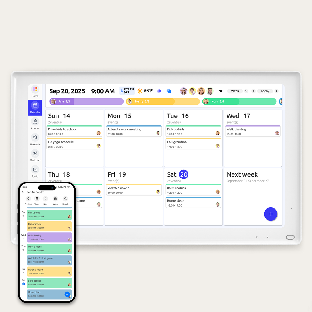 AEEZO Touch 21.5" Digital Calendar Chore Chart – 1080P Full HD Interactive Touchscreen, Smart Family Planner, Hearth Display Digital Calendar Wall & Desk Mountable for Seamless Scheduling
