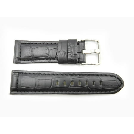 - Genuine Textured Leather Alligator Grain 22mm Black Watch Strap