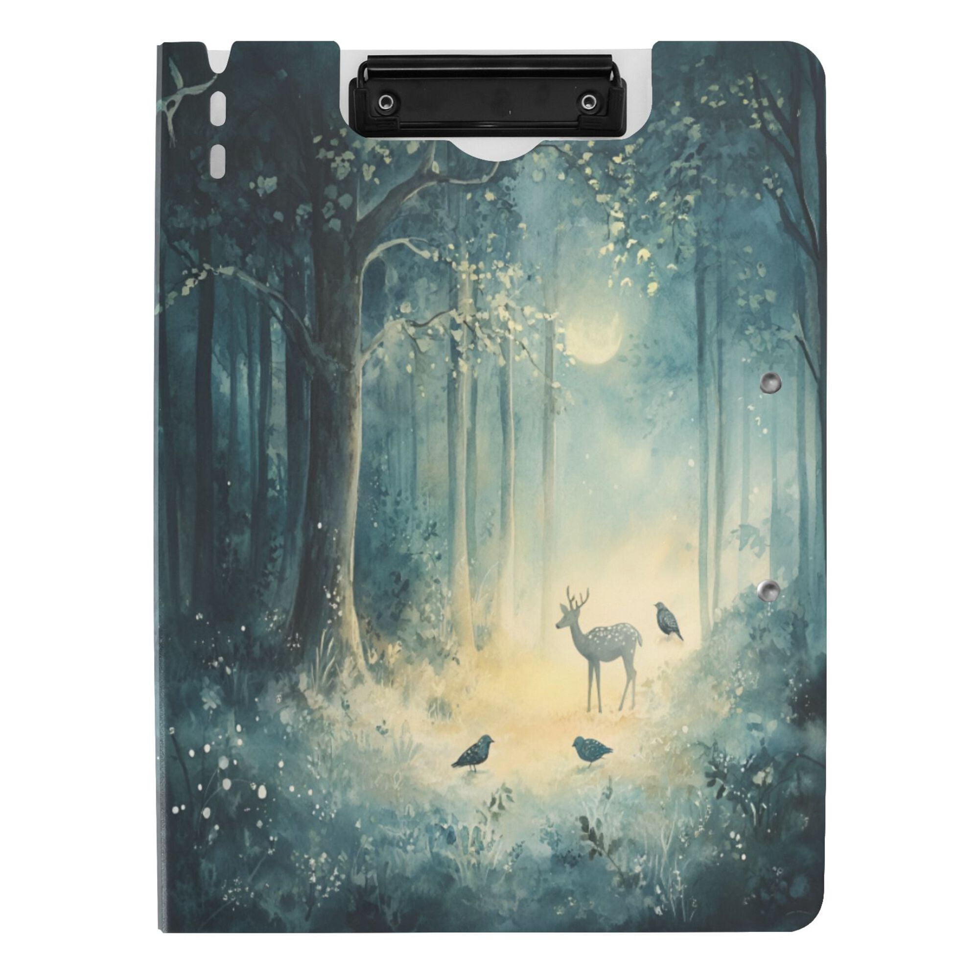 FORMRS A4 Clipboard Folder with Pen Holder Horizontal Foldable School Office Binder, Night Forest Scene