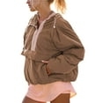 thumbnail image 1 of Chaqueta Acolchada de Larga y Corte Holgado para Mujer, con Cuello Redondo, Media Cremallera y Capucha con Cordón Ajustable Caqui M, 1 of 7