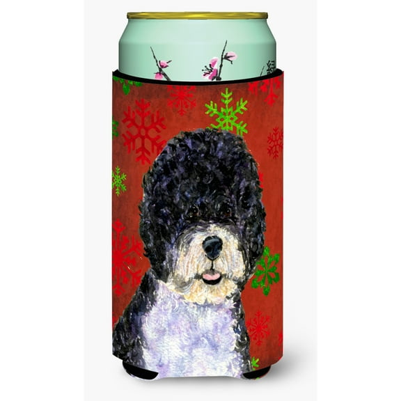 Portuguese Water Dog Red Green Snowflake Christmas Tall Boy Hugger