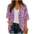thumbnail image 2 of Cardigans for Women St. Patrick's Day,Chiffon Summer Kimono Cardigan 3/4 Sleeve Open Front Beach Kimono Hawaiian Floral Printed Lightweight Casual Beach Cover Up Plus Size Purple S, 2 of 7