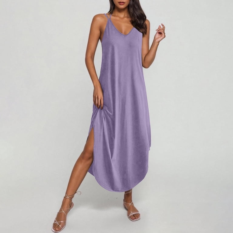 chinese dress ladies Women Dress Fashion Sexy Sling Solid Color V-Neck Sleeveless Lace Up Pleated Slit Loose Style Long Skirt High Streetwear Gold / XL / China