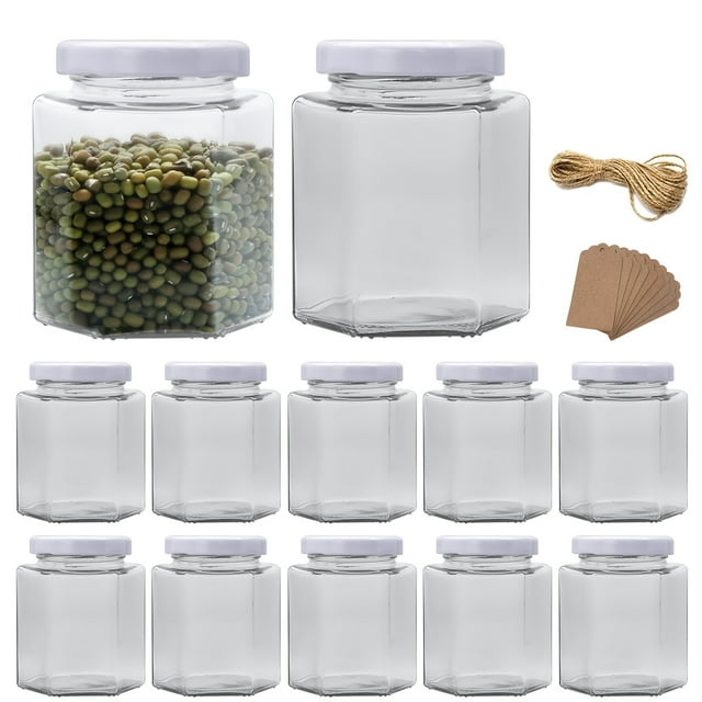 HLONK 12pcs 12 Oz Glass Jars With Silver Lids Mason Jars For Gifts Crafts Wedding Spice Extra Tags String