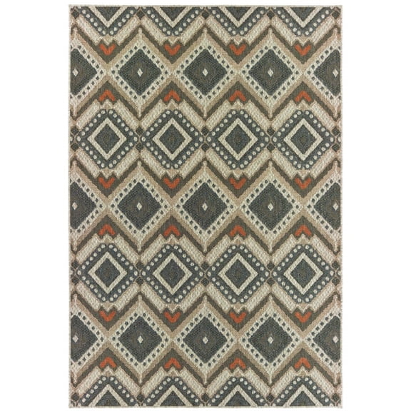 HomeRoots 506961 5 x 7 ft. Grey Geometric Stain Resistant Indoor & Outdoor Area Rug