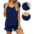 thumbnail image 6 of Yuanlook Womens Ruffle Pajamas Set 2 Piece Soft Pj Round Neck Short Sleeve Tops and Shorts Bride Pjs for Wedding Day Set Size S-XXL, 6 of 7