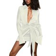 thumbnail image 2 of FcBaudy Robe Longue à Manches Longues Col en V, Robes d'Été pour Femmes, Robes pour Femmes Col en V Couleur Unie Montre Taille Creux Fesses Robe Courte à Manches Longues Robe pour Femmes, 2 of 7