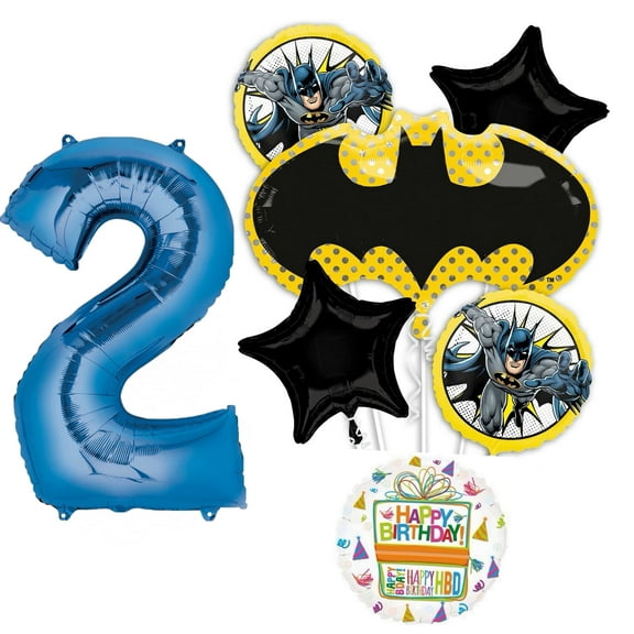 Anagram Batman 2nd Birthday Party Supplies 7pc Balloon Bouquet Decorations