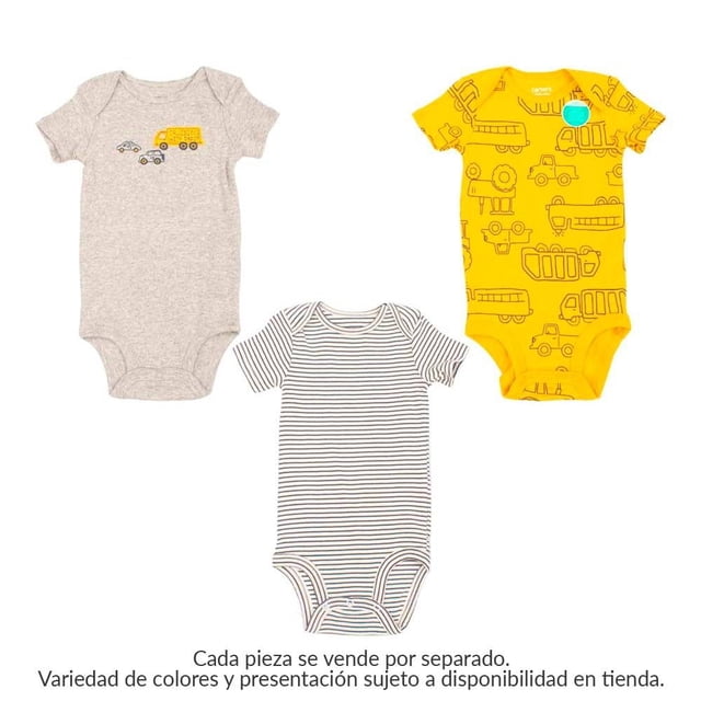 Set Carter´s Talla 3 a 6 M con Diseño de Carros con Broches con Manga Corta Multicolor 3 Piezas