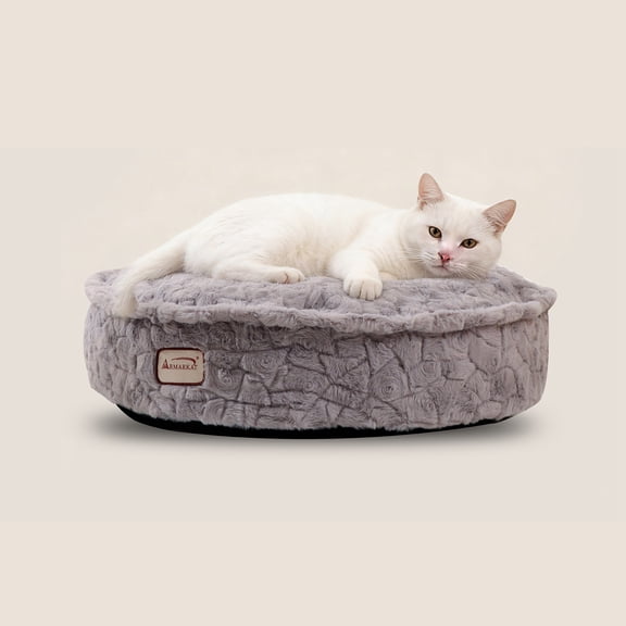 Large Cat Bed, 25.6 Inch Round Washable Pet Bed with Thick Cushion & Removable Cover - Gray-Blue Plush for Medium Dogs and Cats